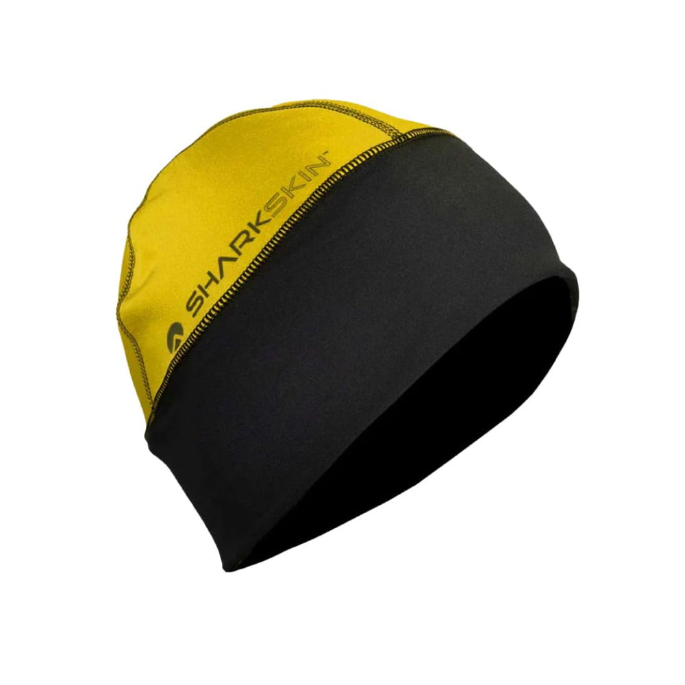 Sharkskin Chillproof Beanie yellow, front view, windproof protection for cold commutes.
