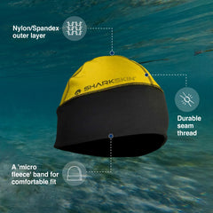 Sharkskin Chillproof Beanie yellow, inner fleece closeup, plush warmth and moisture wicking.