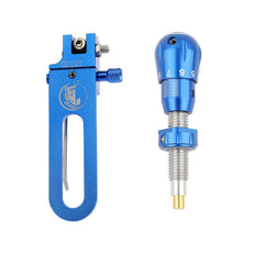 SHARROW archery arrow rest blue closeup shows adjustable scale for precise arrow placement.