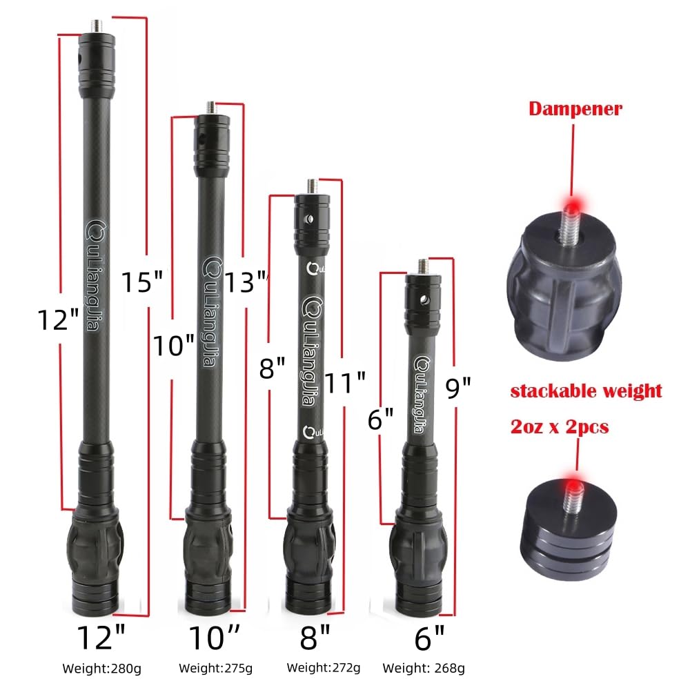 SHARROW bow stabilizer carbon core 8in smooths shots with dampened recoil.