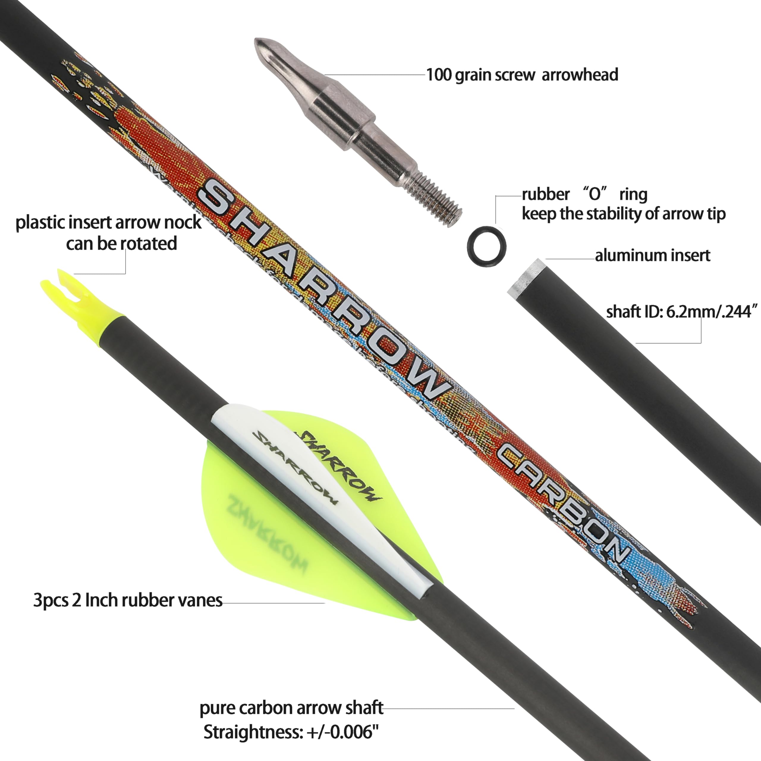 SHARROW carbon arrow spine-350 visible to highlight stable flight.