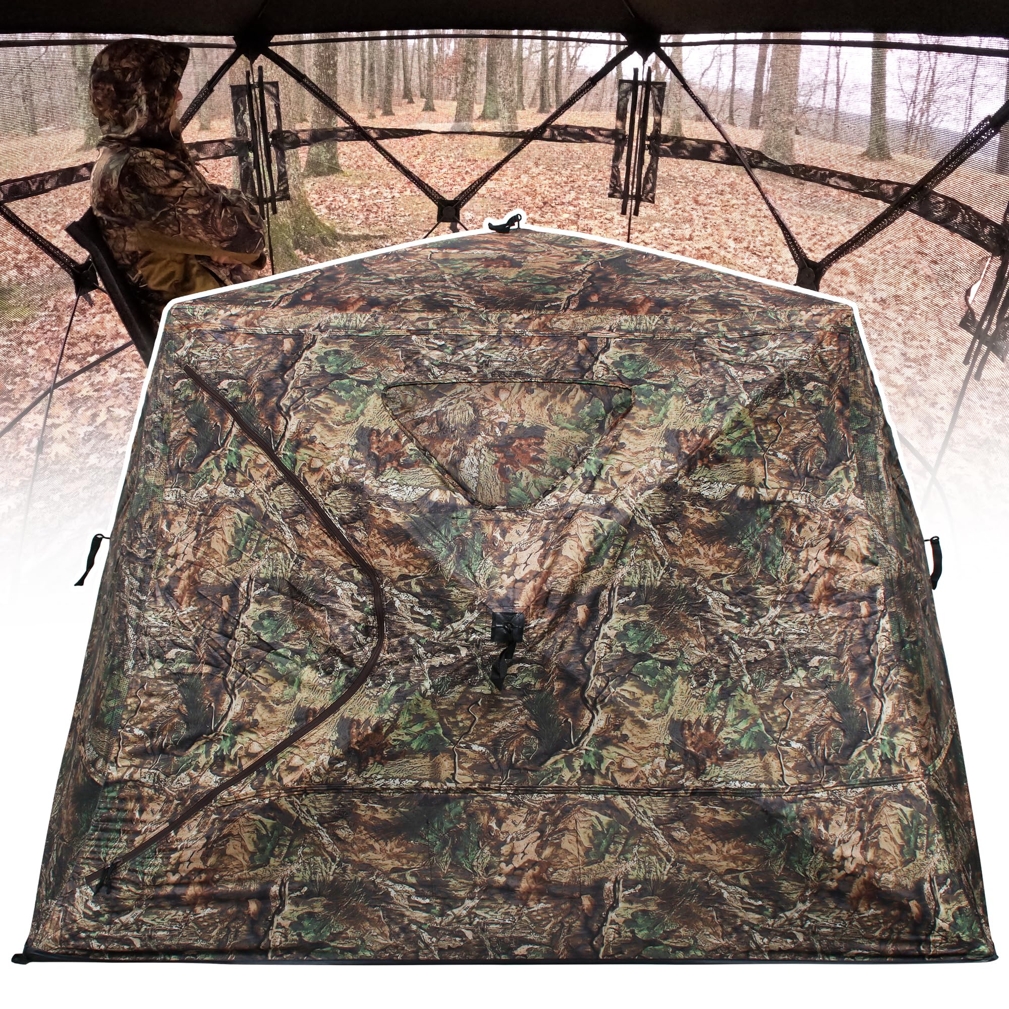 ShedOFF 4-person wide-bottom blind interior with room for two chairs and a tripod.