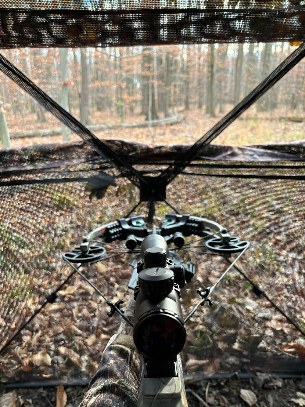 ShedOFF ground blind pops up quickly for fast field deployment.