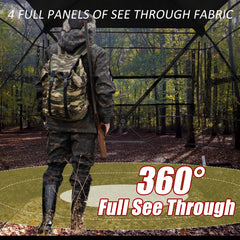 ShedOFF hunting chair and tri-leg stool setup inside the ground blind.