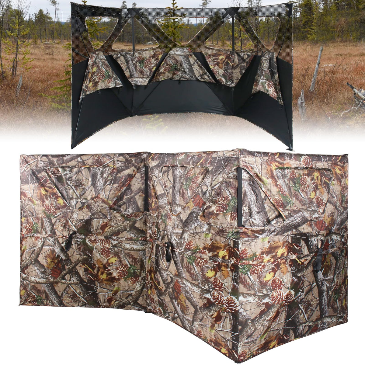 ShedOFF See Through 3-Panel blind front view with five see-through windows for stealthy hunting