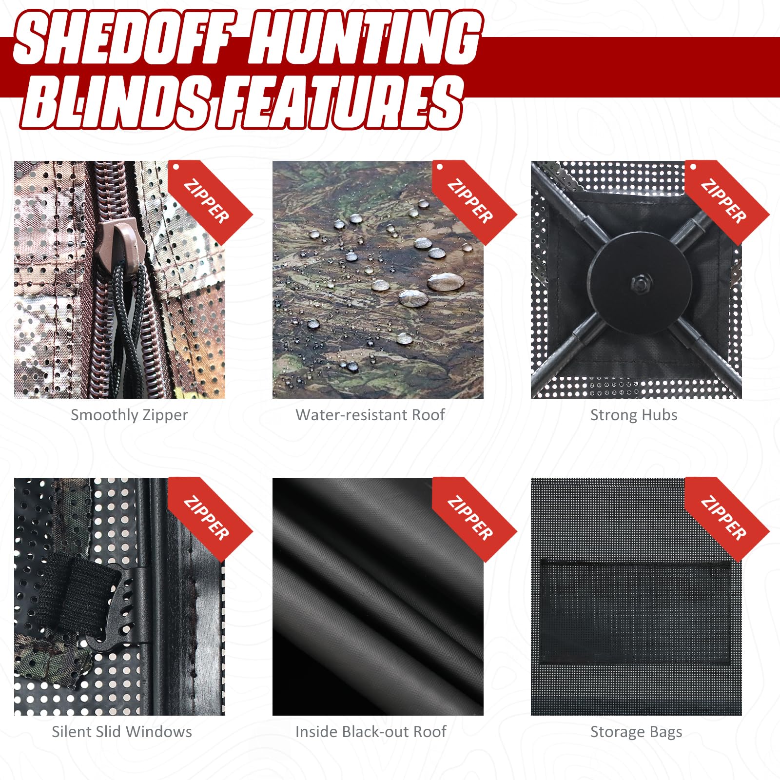 ShedOFF windproof roof blocks rain and wind for quiet hunts.