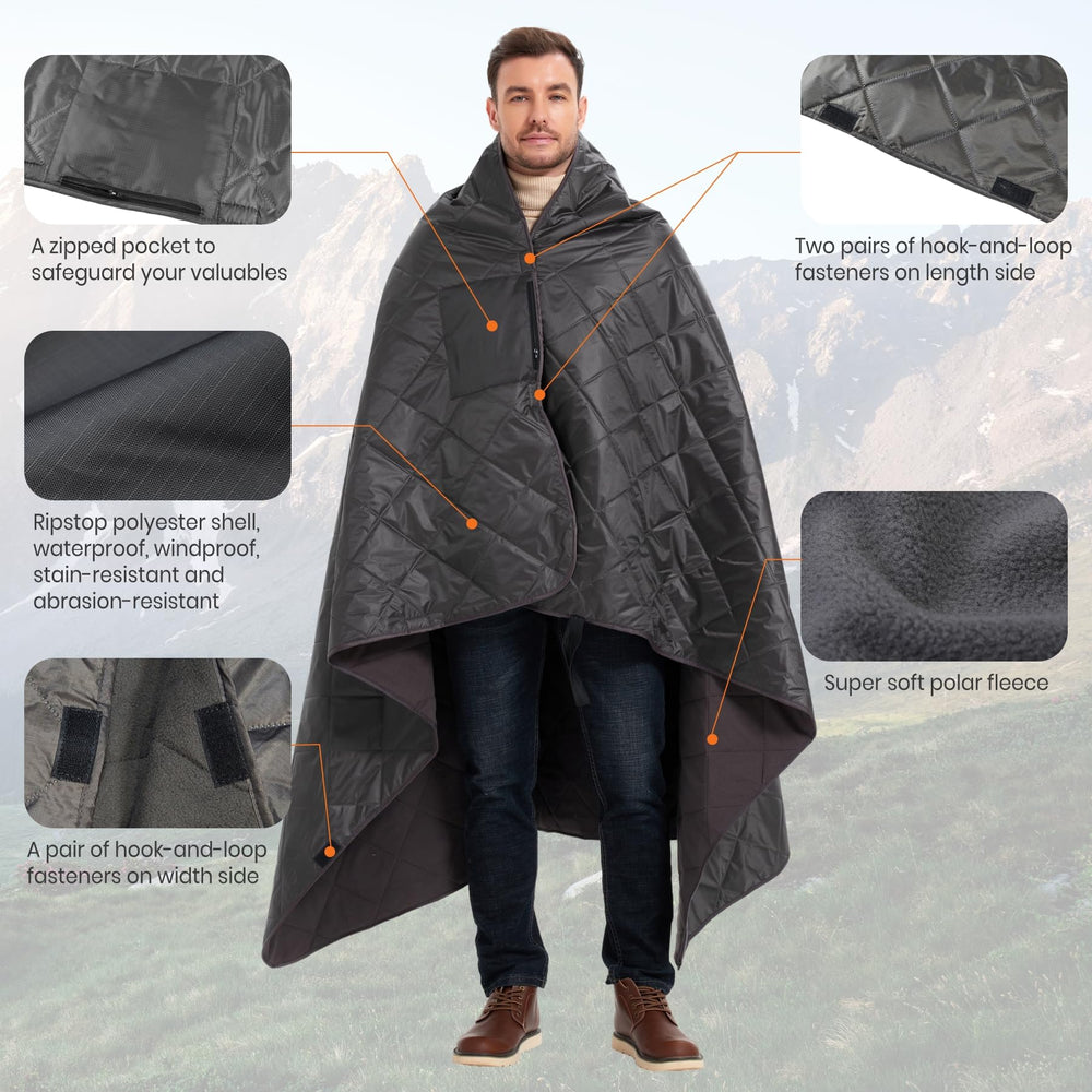 Sheelokhwui blanket shows secure zip pocket keeping essentials safe outdoors.
