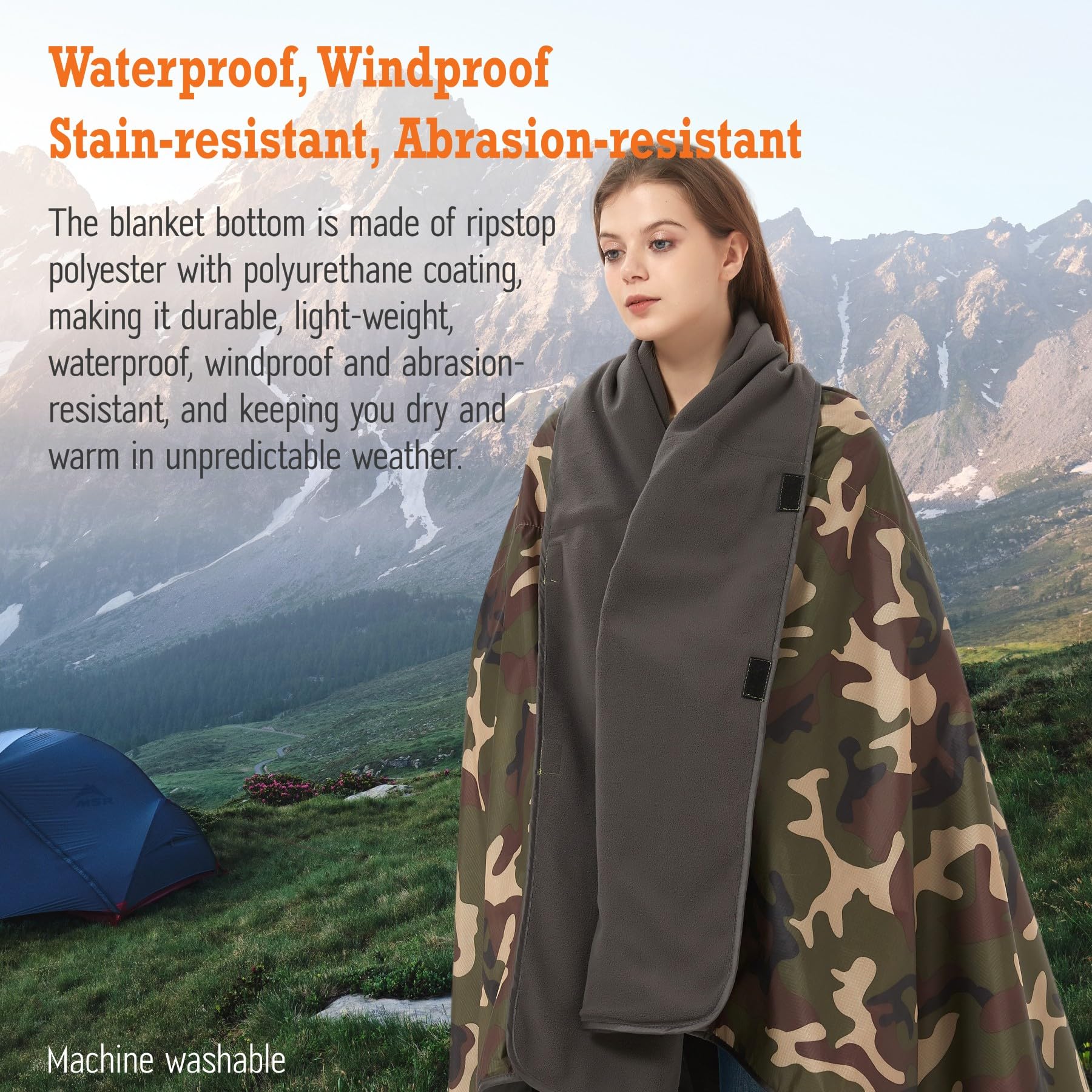 Sheelokhwui poncho conversion demonstrates 4-in-1 versatility in use.