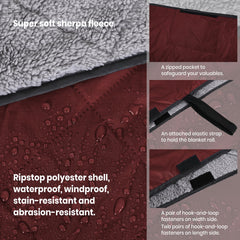 Sheelokhwui Sherpa blanket folded into compact carry sack for portable travel.