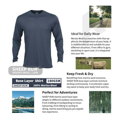 SHEEP RUN merino base layer wicking-action—keeps skin dry during intense hikes and runs.