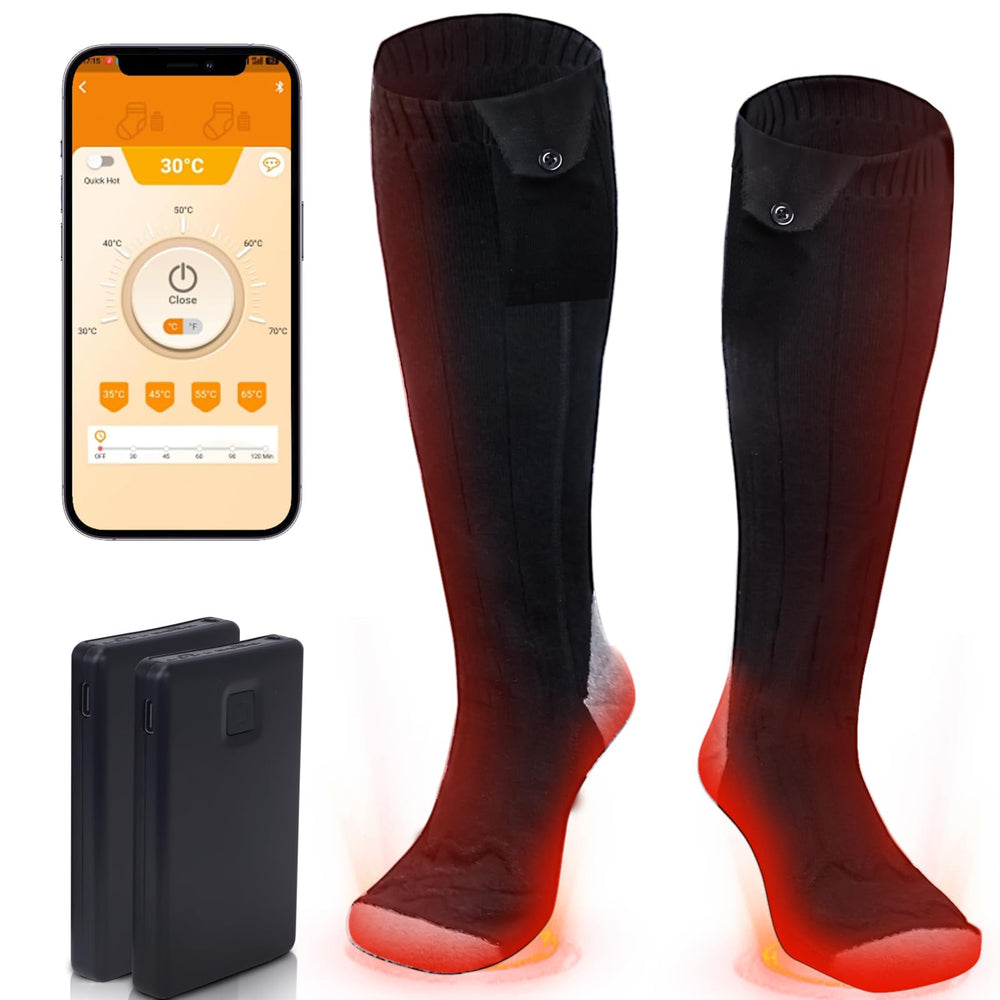 SHEEVONIX heated socks worn outdoors delivering warmth for winter activity
