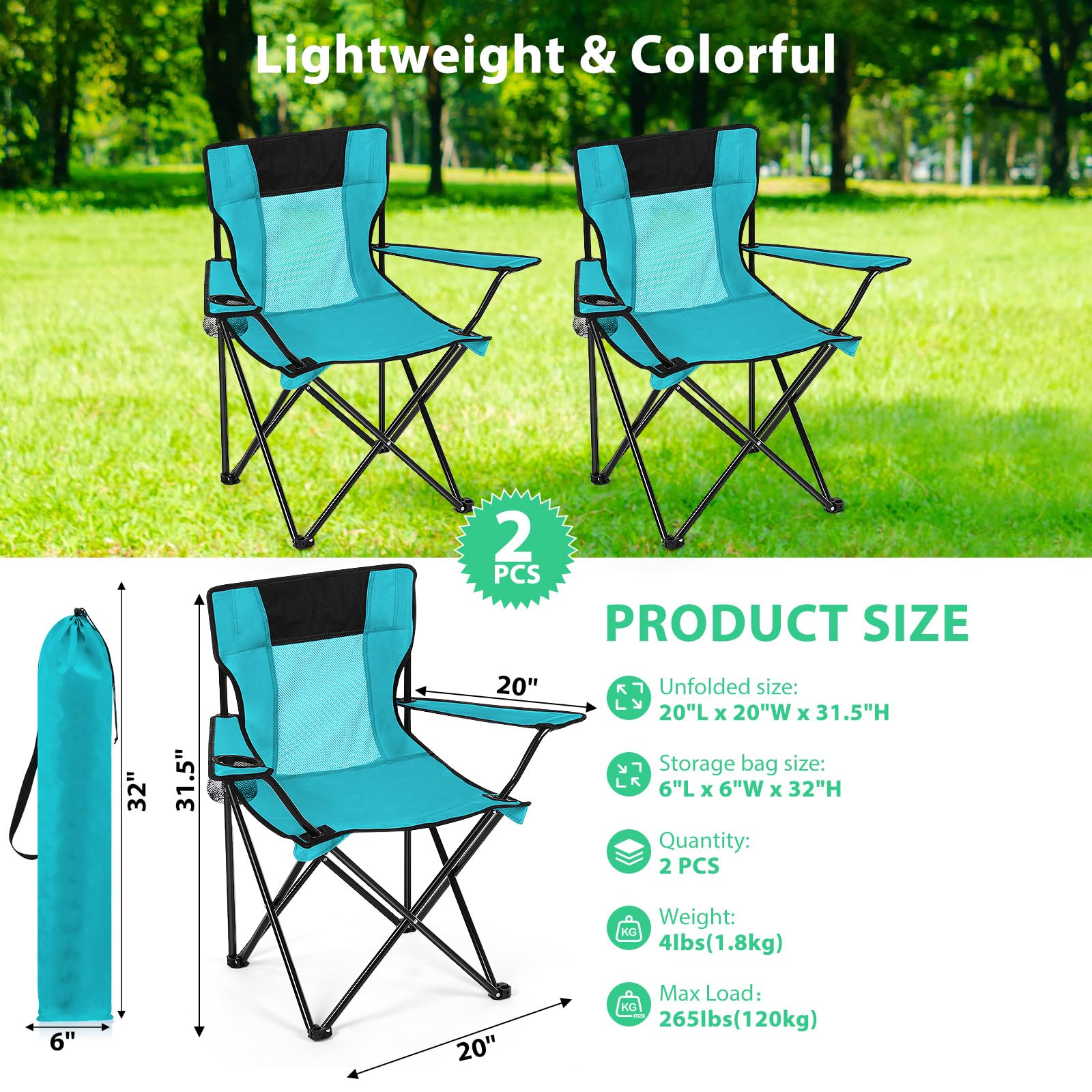 Shellwei 2pc folding chairs with carry bags for easy transport