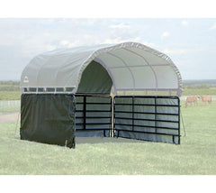 ShelterLogic left side panel offers shade and weather resistance for livestock.