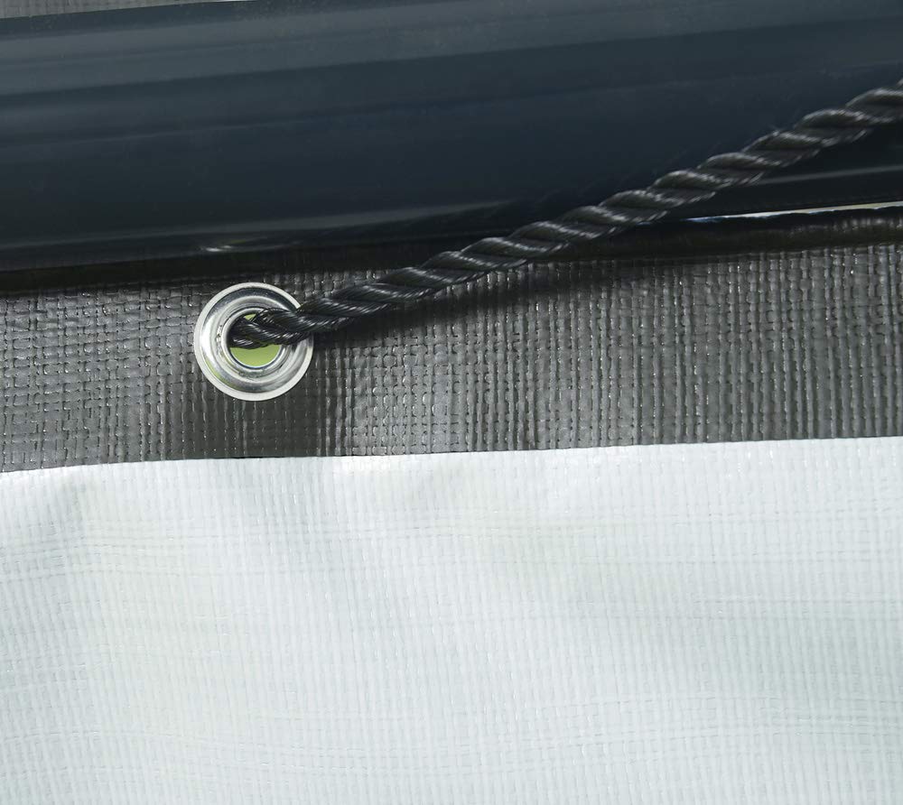 ShelterLogic ratchet-tite end panel keeps drum-tight fit.