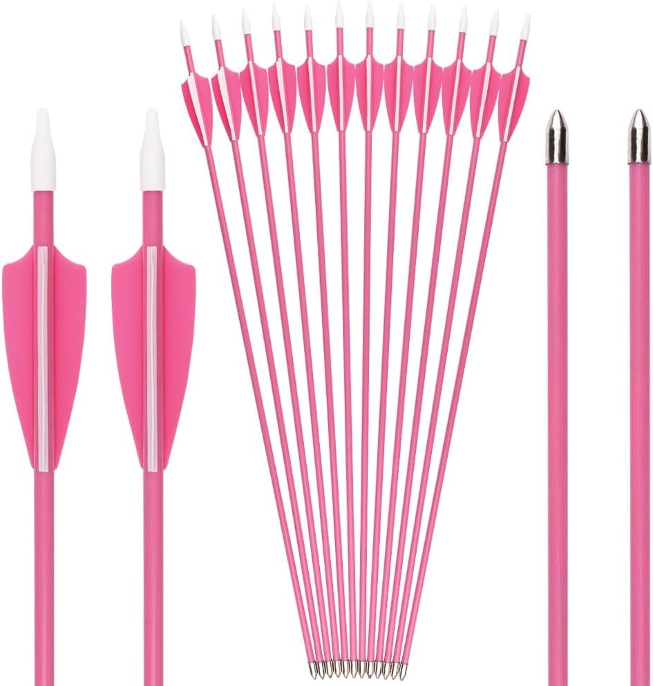 SHENG-RUI archery youth arrow 26in pink vanes for easy backyard practice.