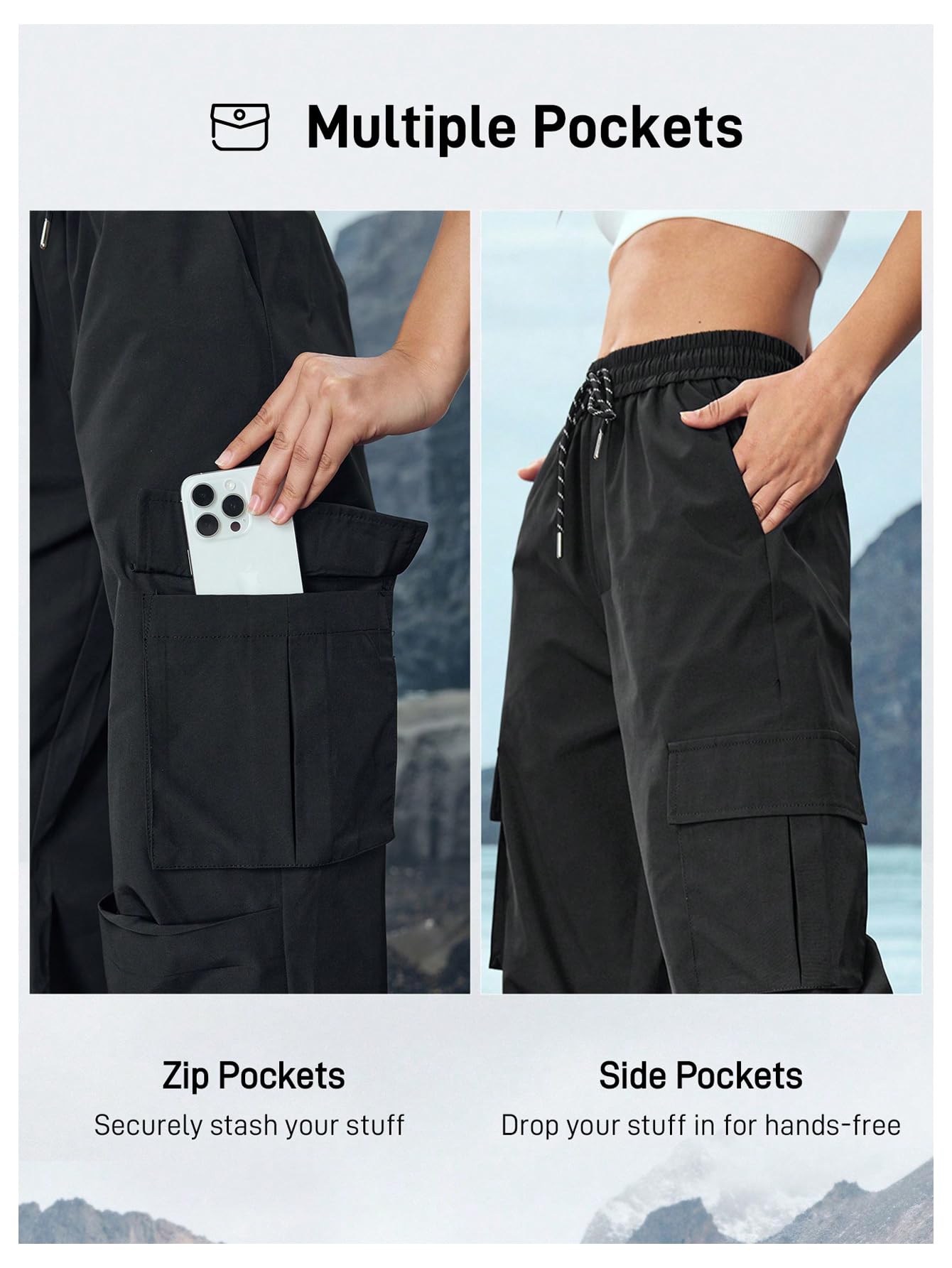 SHENHE black hiking pants for versatile travel and camping use.