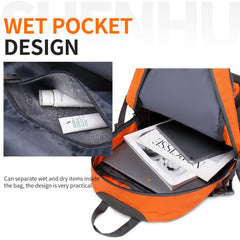 SHENHU 40L hiking backpack folded-in-pocket shows portable travel convenience.