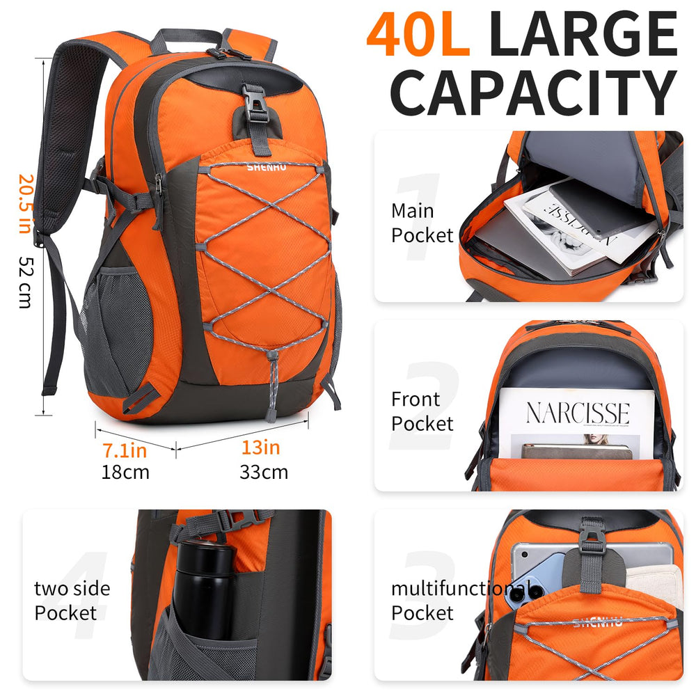 SHENHU 40L hiking backpack with open side pocket demonstrates organized trail storage.