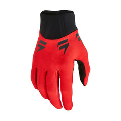 Shift MX Youth White Label gloves in Trac Flo Red providing reliable grip for smooth gear shifts.
