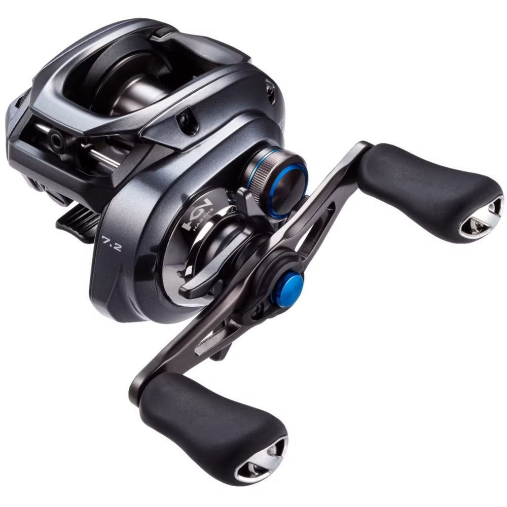 Shimano 23 SLX DC bait reel left-hand handle offers smooth retrieve for versatile fishing.