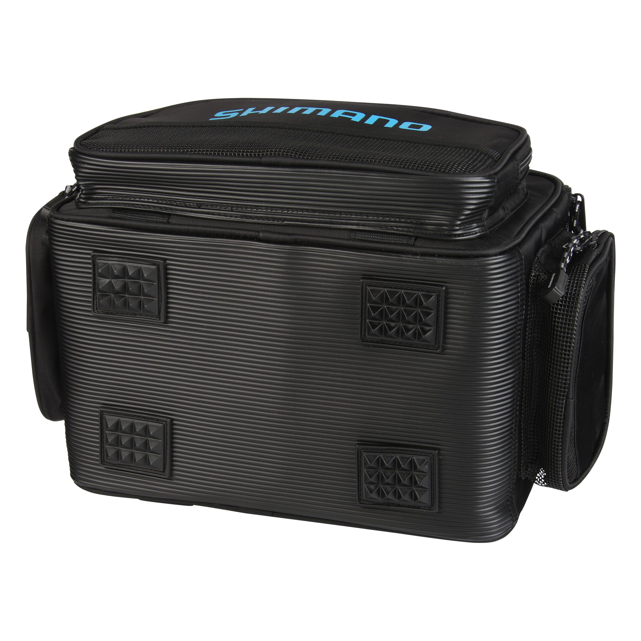 Baltica bag opened to reveal four tackle trays for organized gear on the go.