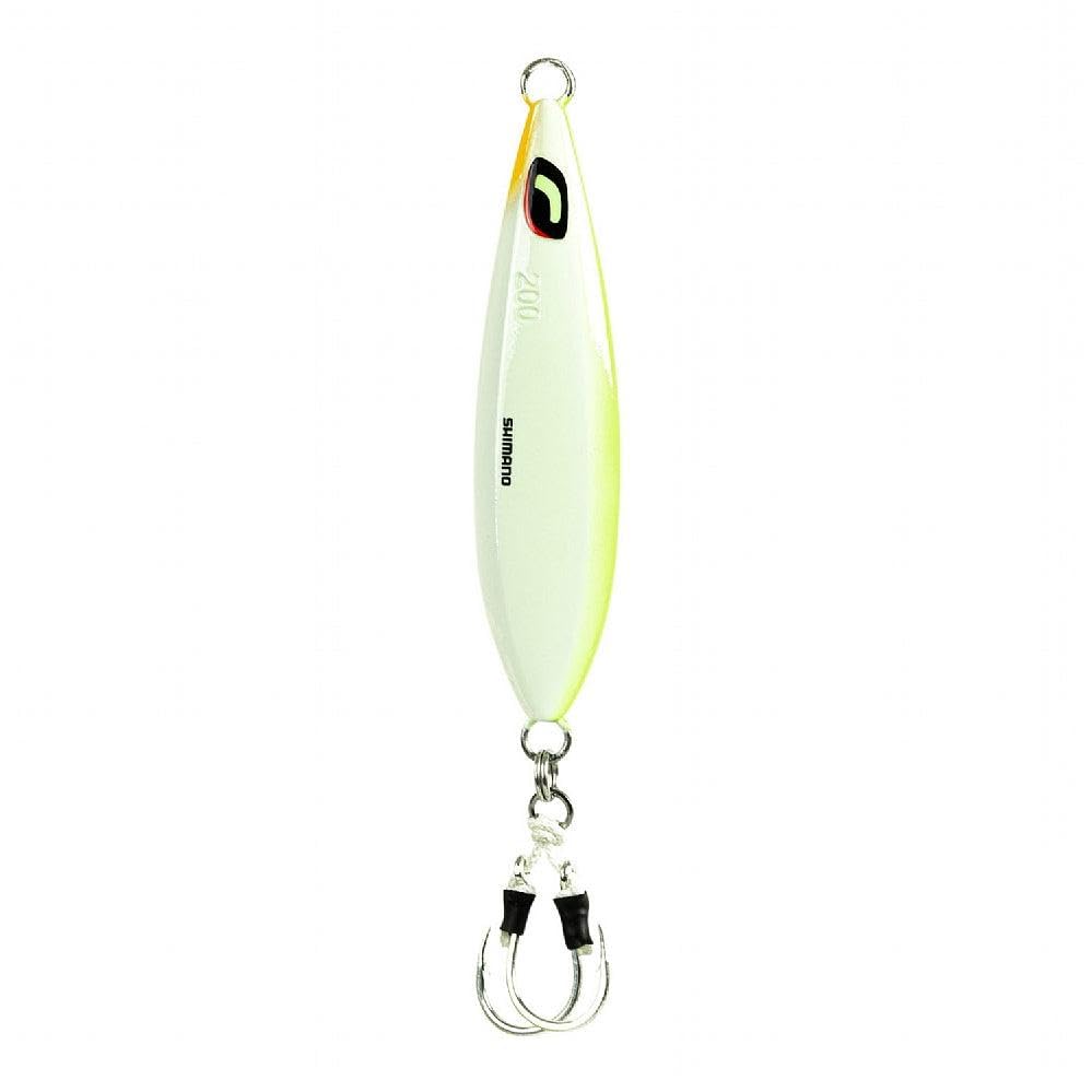 Shimano BF130WFCW chartreuse-white butterfly wing jig with lifelike finish attracts strikes.