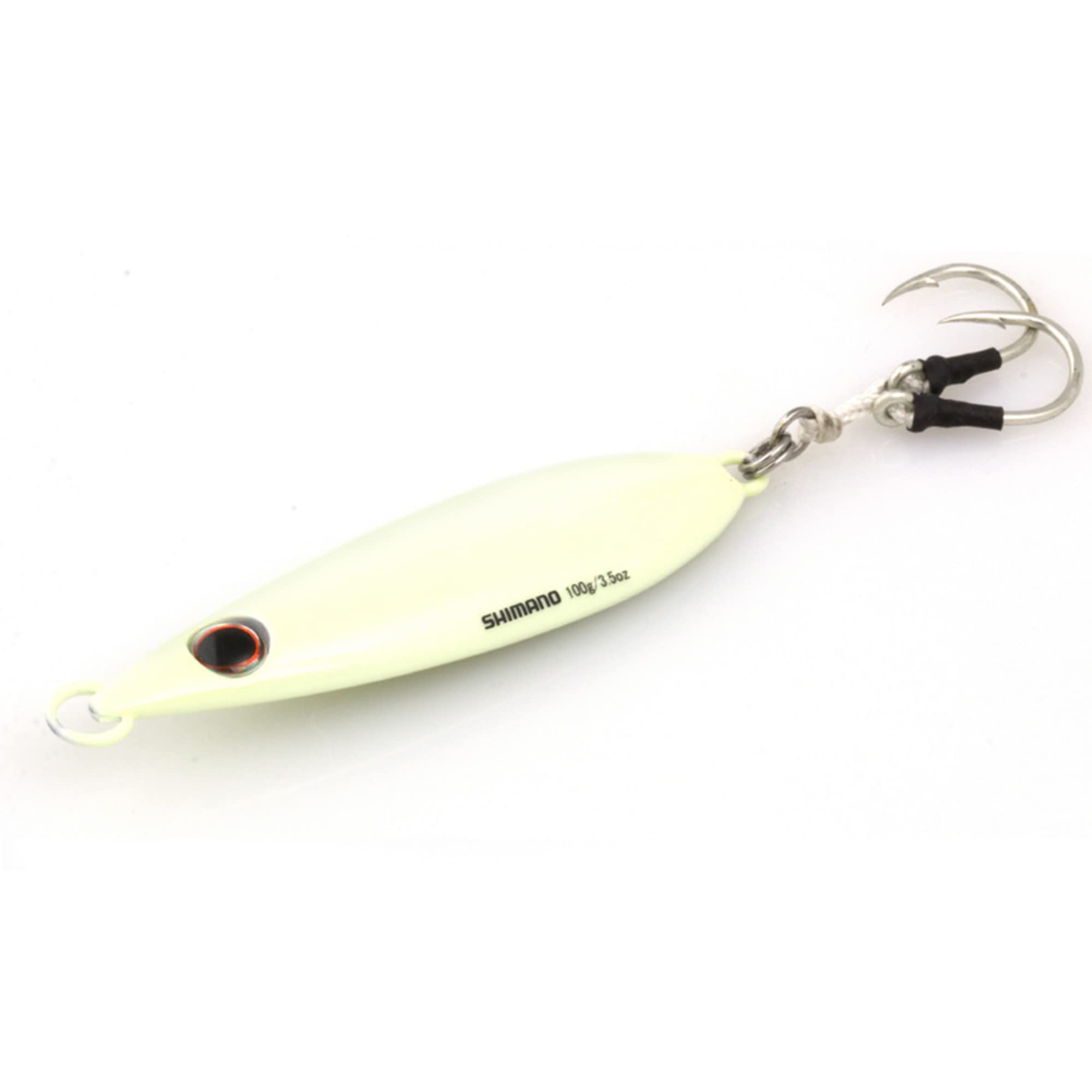 Shimano Butterfly Flat-Fall 200g front view highlights glow finish for low-light visibility