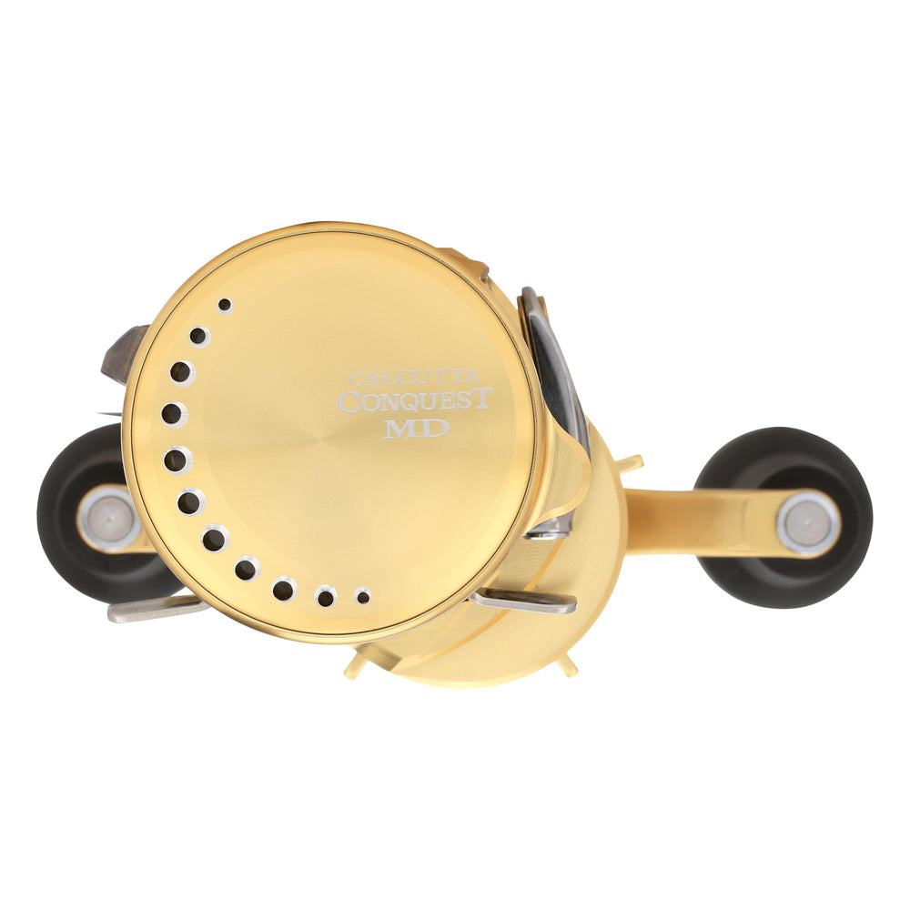 SHIMANO Calcutta Conquest MD HAGANE body closeup conveys rugged durability.