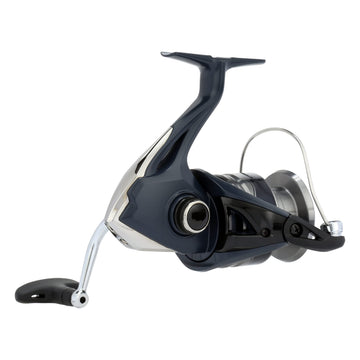 Shimano Catana C3000HGFE in-hand shot, reel mounted on rod for quick setup.