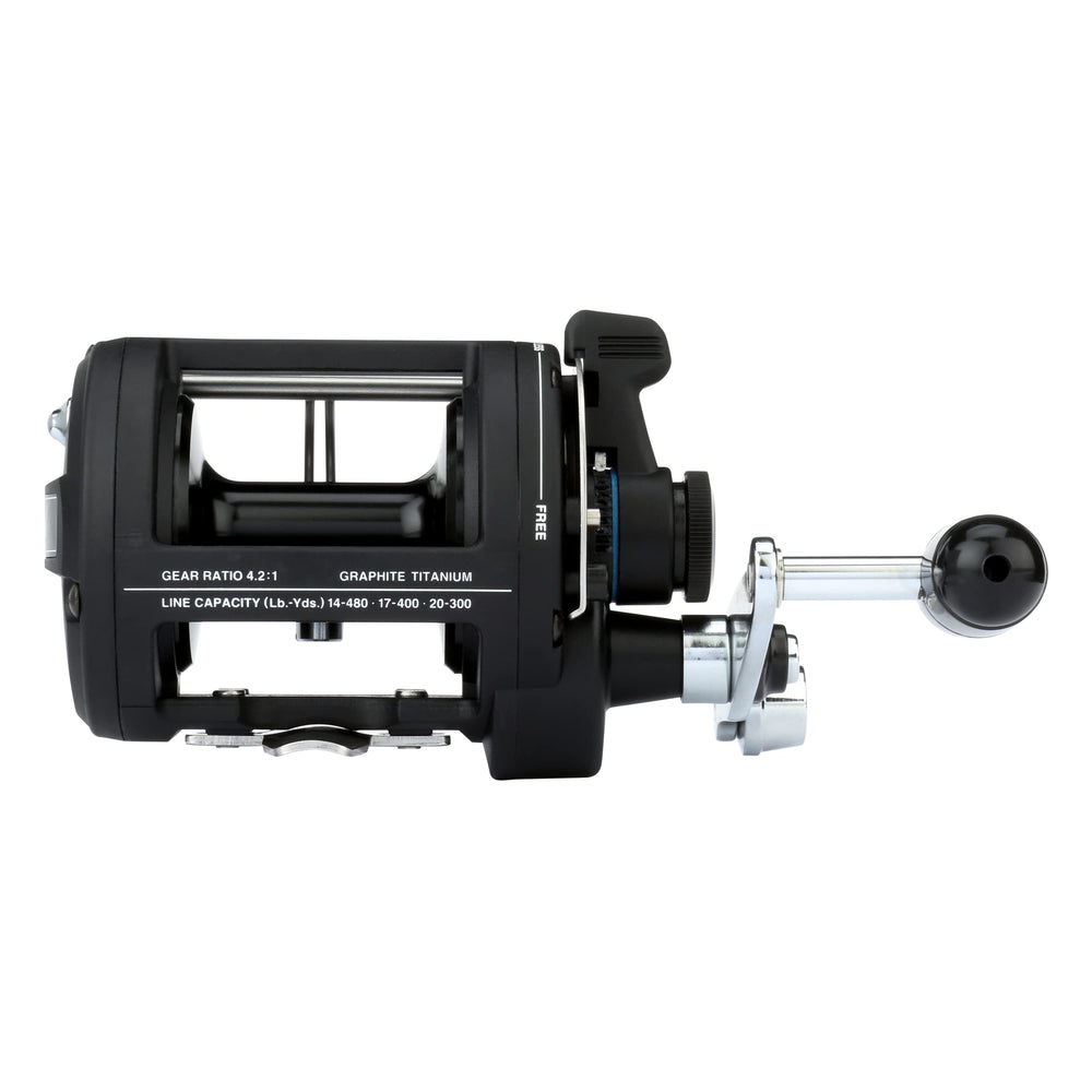 Close-up of aluminum spool and reinforced graphite frame on Shimano Charter Special 2000