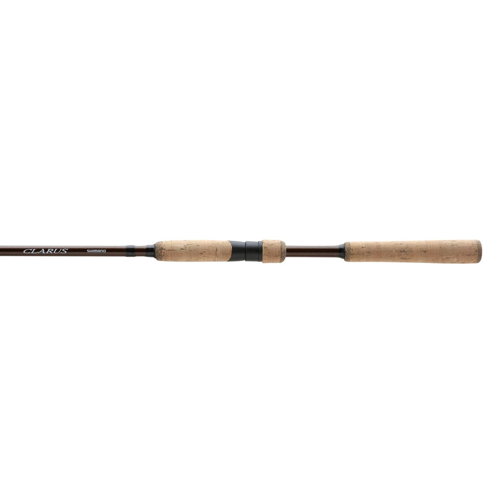 Shimano Clarus 7ft spinning rod with cork handle for all-day comfort.