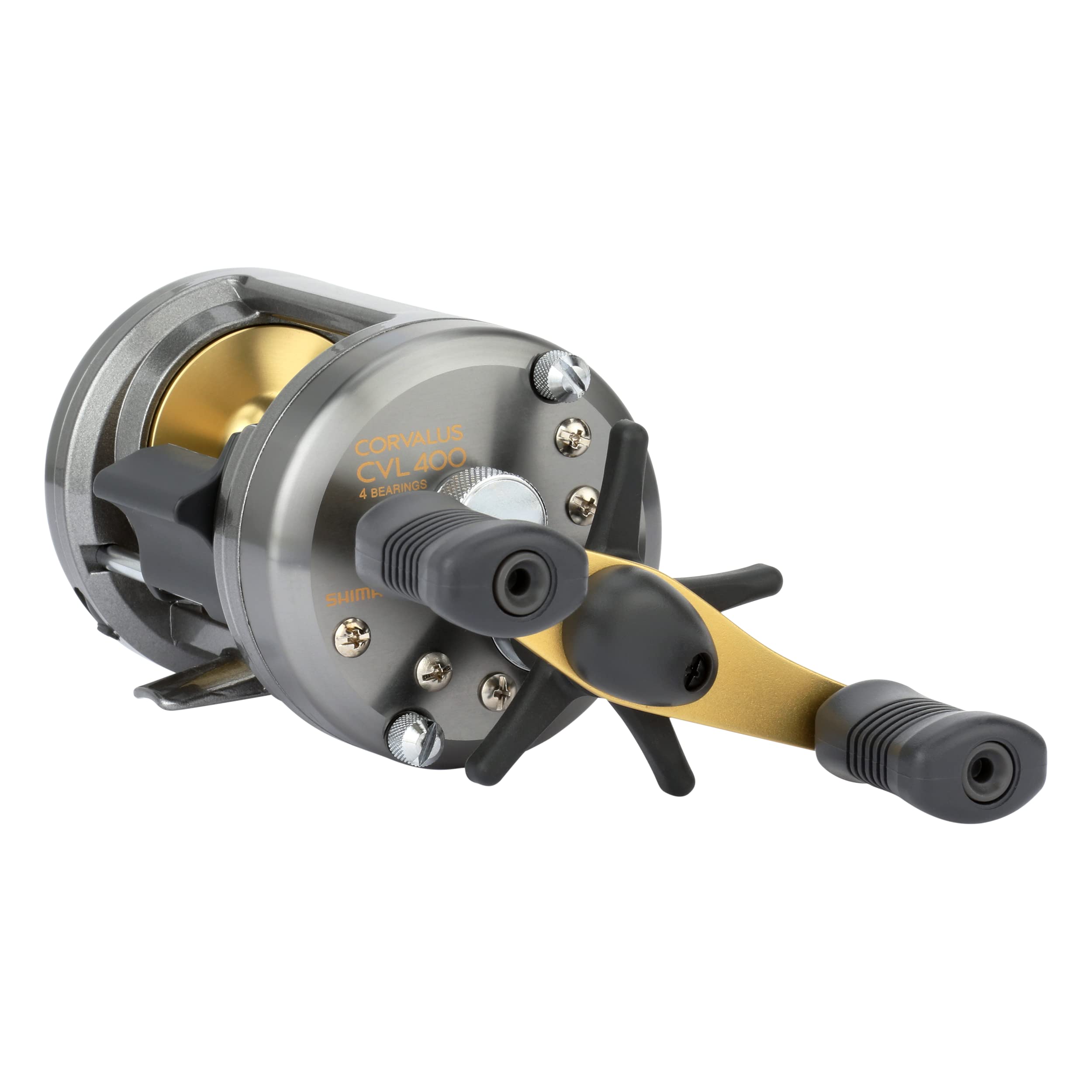SHIMANO Corvalus 400 handle and knobs offer comfortable grip.