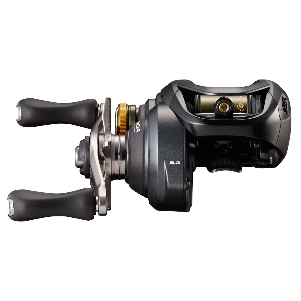 Shimano CURADO BFS XG Left reel in hand showing ergonomic control.