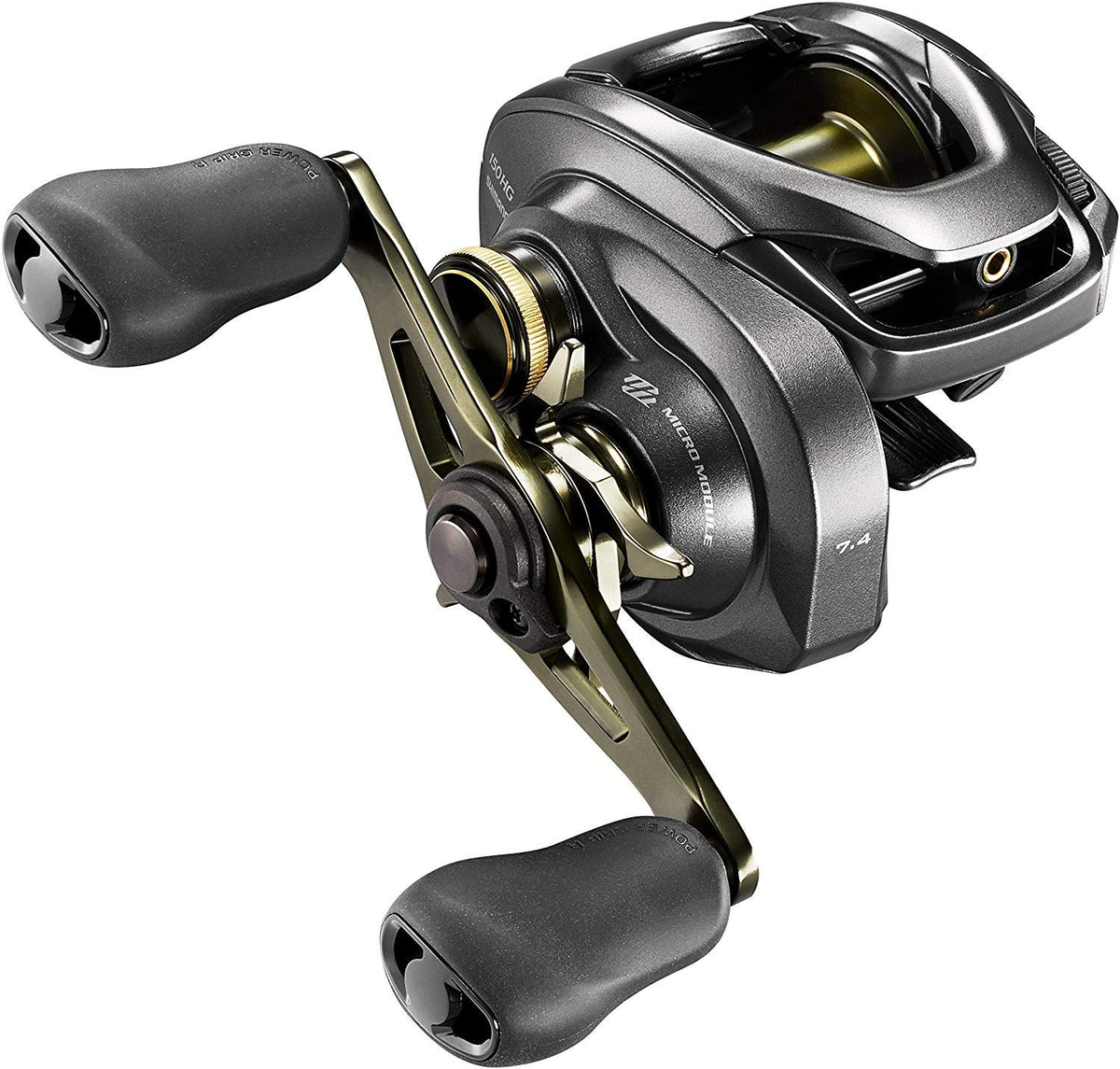 Shimano CURADO DC 150HG reel front view emphasizing precise casting and durable construction.