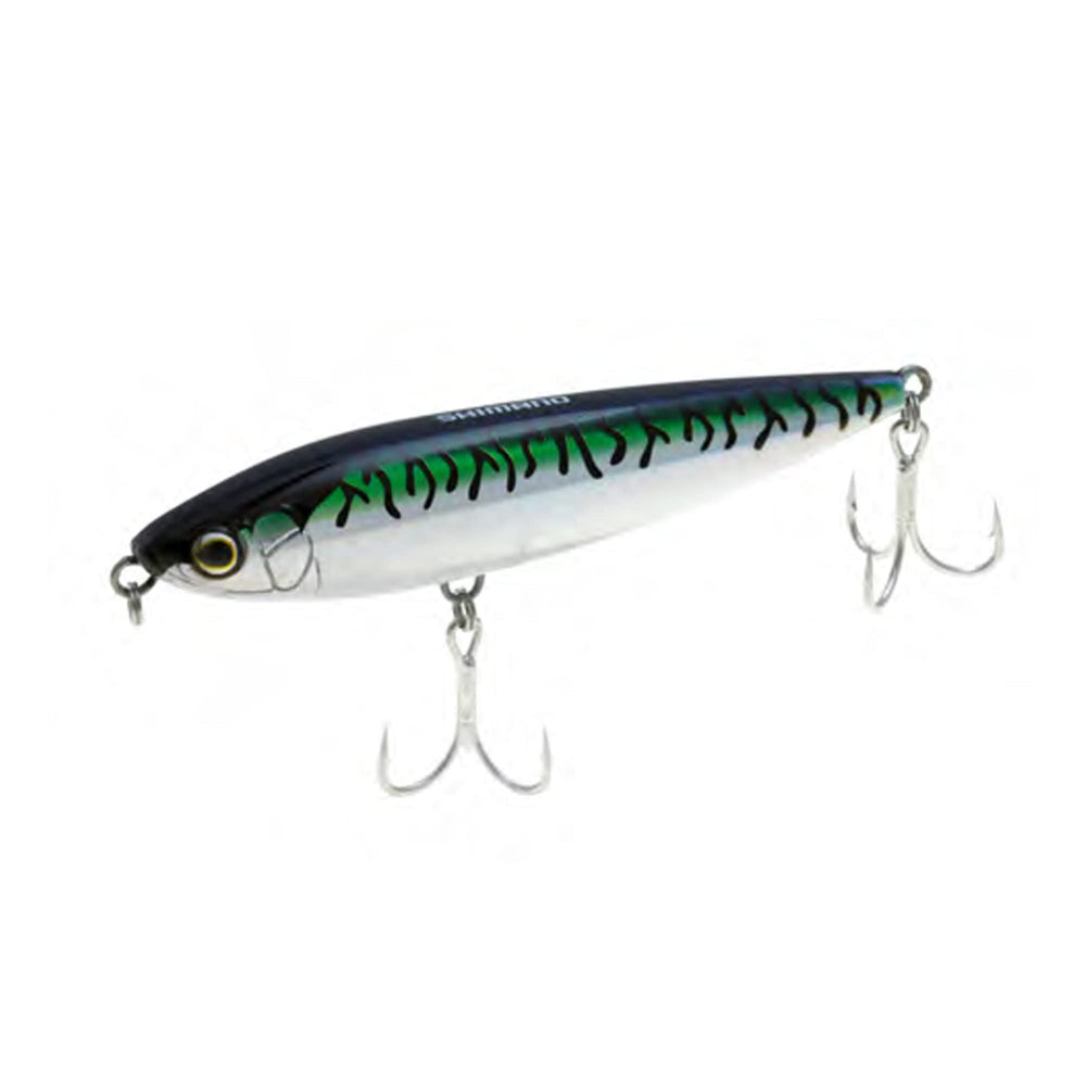 Shimano Current Sniper Walk 110F Green Mackerel, side view showing walk-the-dog action.