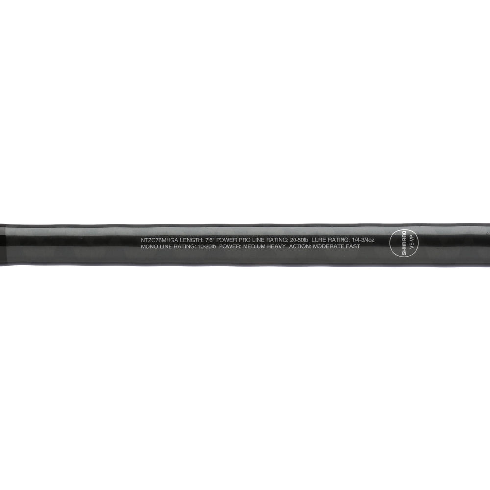 Custom Shimano reel seat increases grip stability during long retrieves.