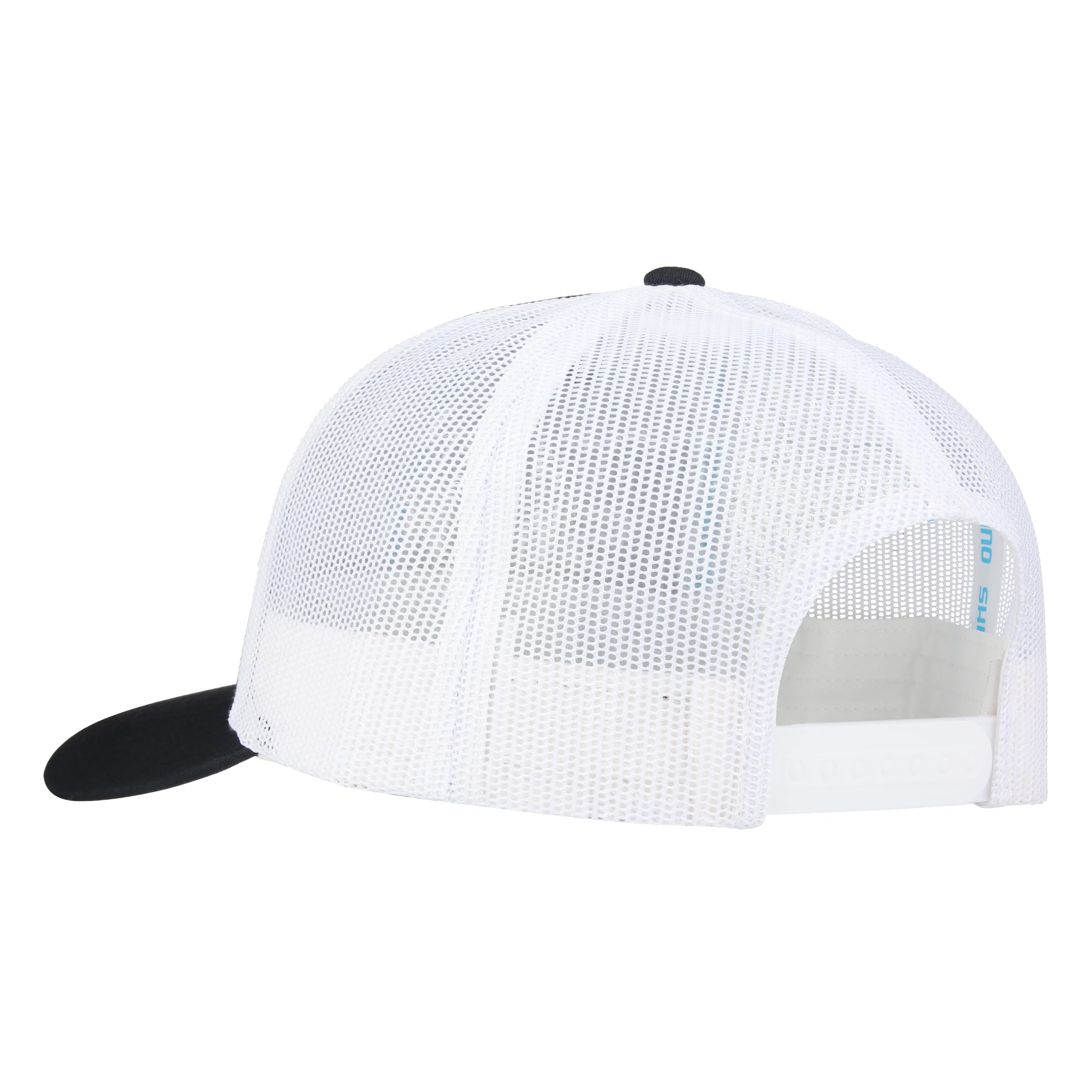 SHIMANO Low Pro Cap navy-white, adjustable strap, secure fit on the boat