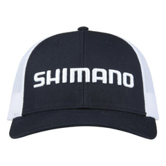 SHIMANO Low Pro Cap navy-white, back view, adjustable snapback for universal fit