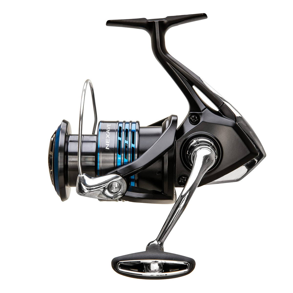 SHIMANO Nexave 4000HG FI reel front view, compact profile for smooth casting.