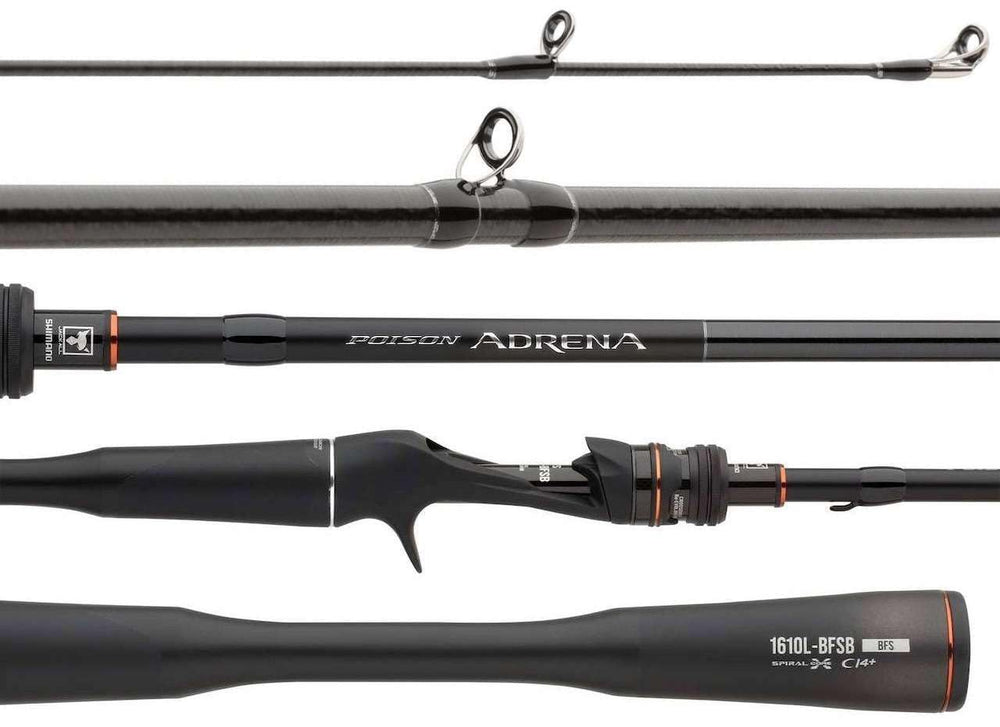 Shimano Poison Adrena B with Spiral X Core for enhanced torsional rigidity and sensitivity.