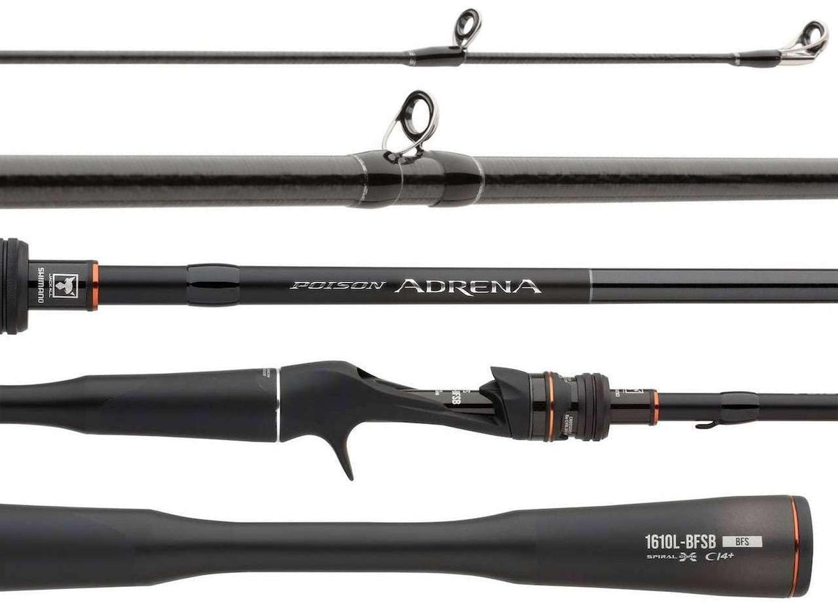 Shimano Poison Adrena B with Spiral X Core for enhanced torsional rigidity and sensitivity.