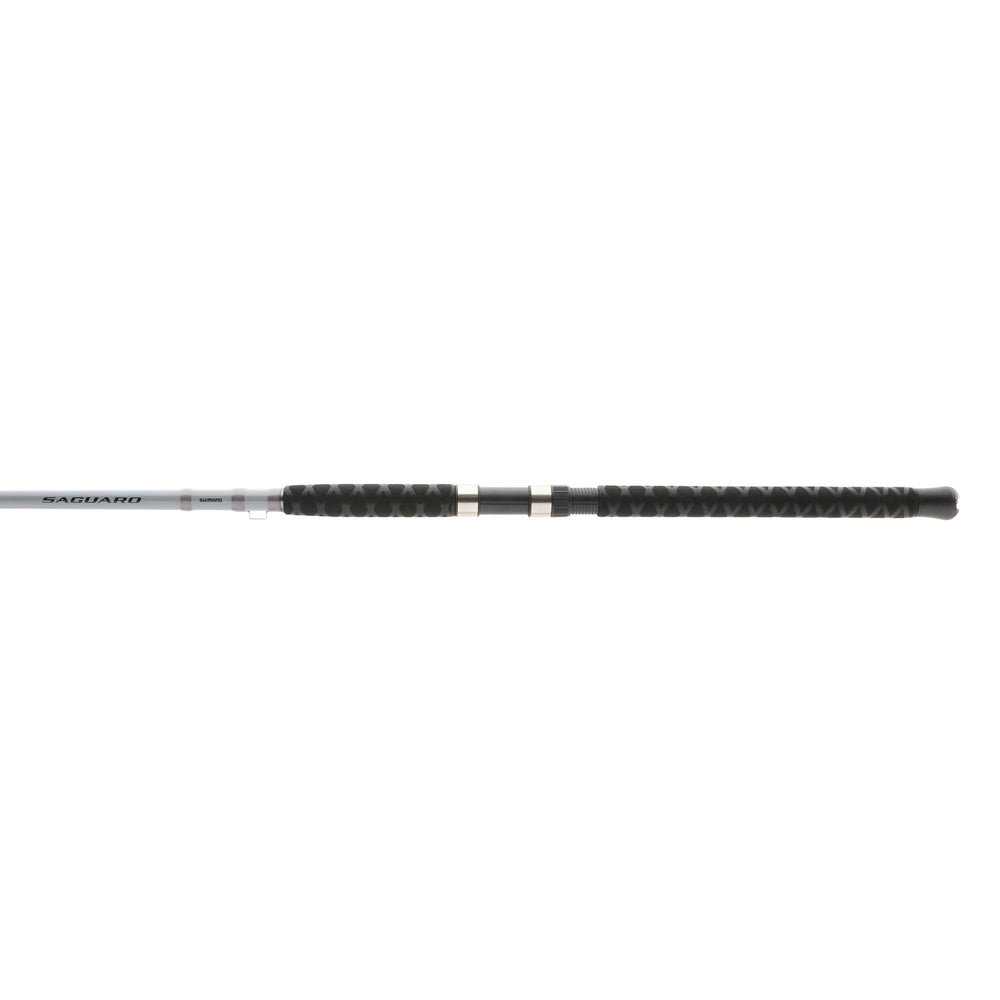 Shimano Saguaro boat spinning rod front view with a robust glass blank for saltwater casting