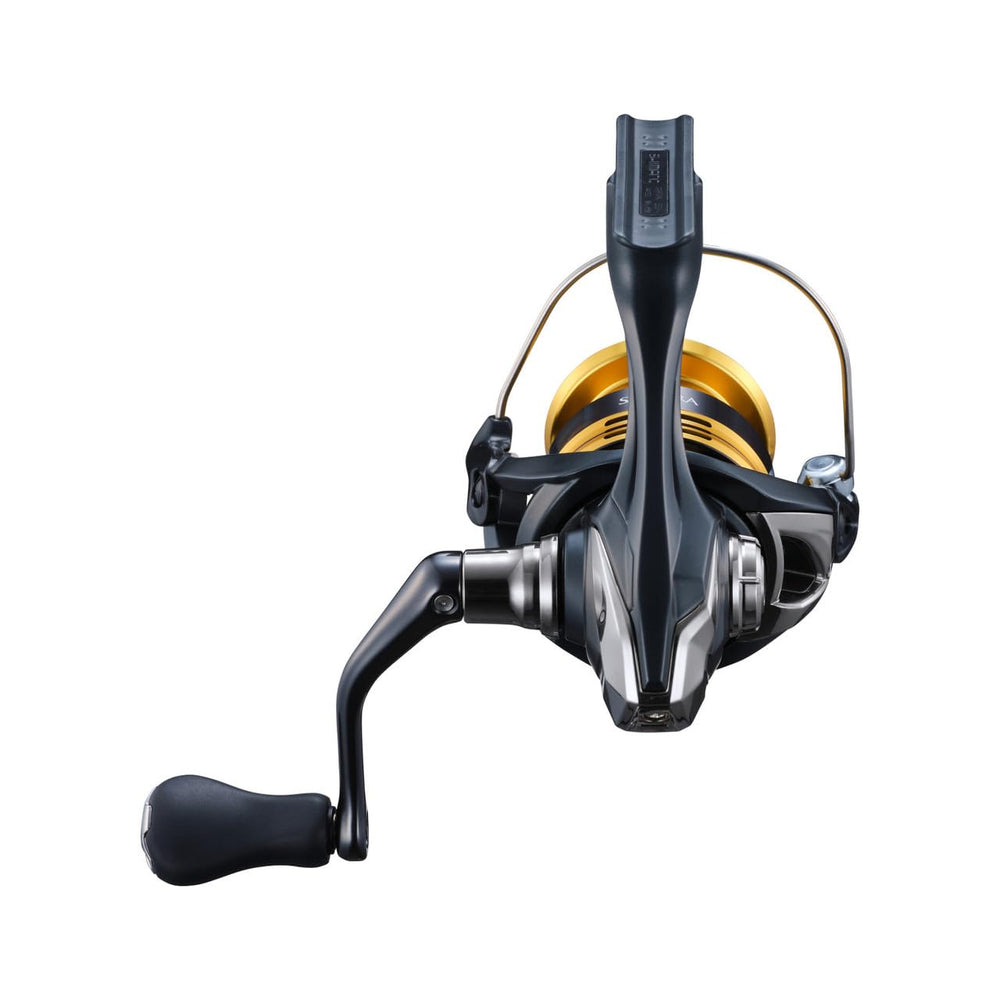 Shimano Sahara FJ Clam Spinning Reel Hagane gear close-up emphasizes strength.