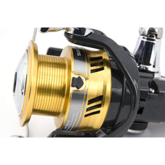 Shimano Sahara 2500 rear-drag reel box side view highlights compact design for portability