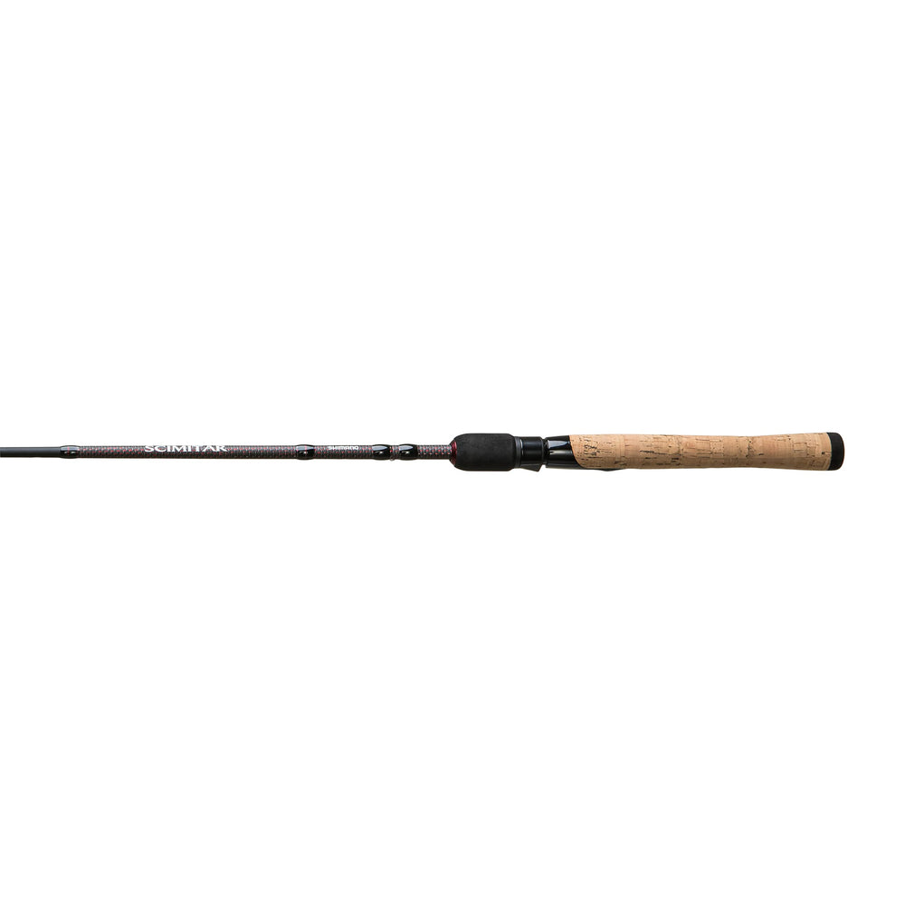 SHIMANO Scimitar 56 UL SPN C rod action closeup shows responsive casting performance.