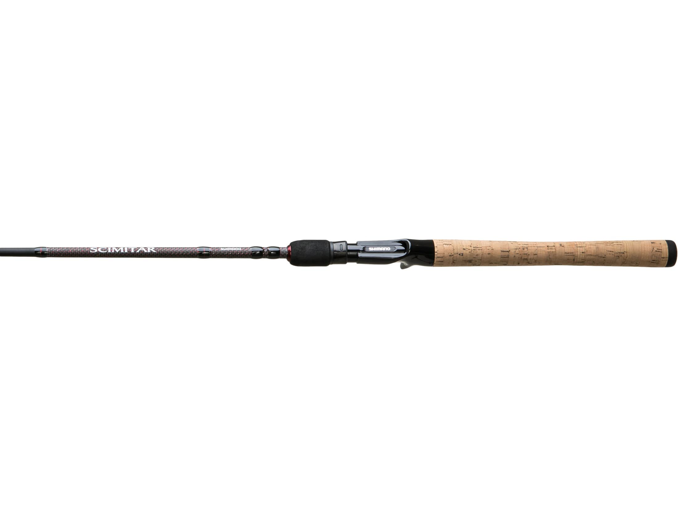Shimano Scimitar 66M CST C rod close-up with titanium oxide guides for smooth casting.