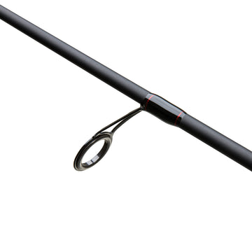 Close-up of titanium oxide guides on Shimano Scimitar spinning rod for smooth line travel