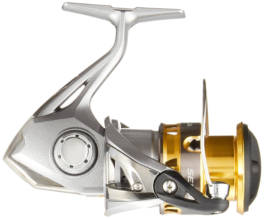 Shimano Sedona 2500HG reel spool close-up highlighting fluorocarbon capacity options.