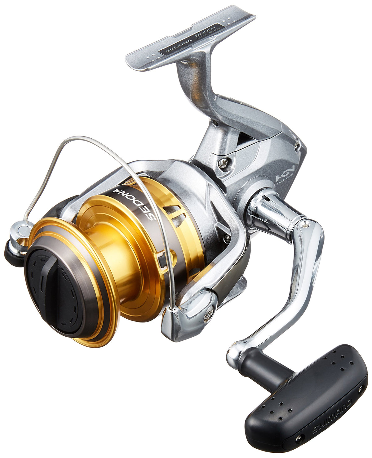 Shimano Sedona 6000 reel front view highlighting durable HAGANE gear for smooth performance.