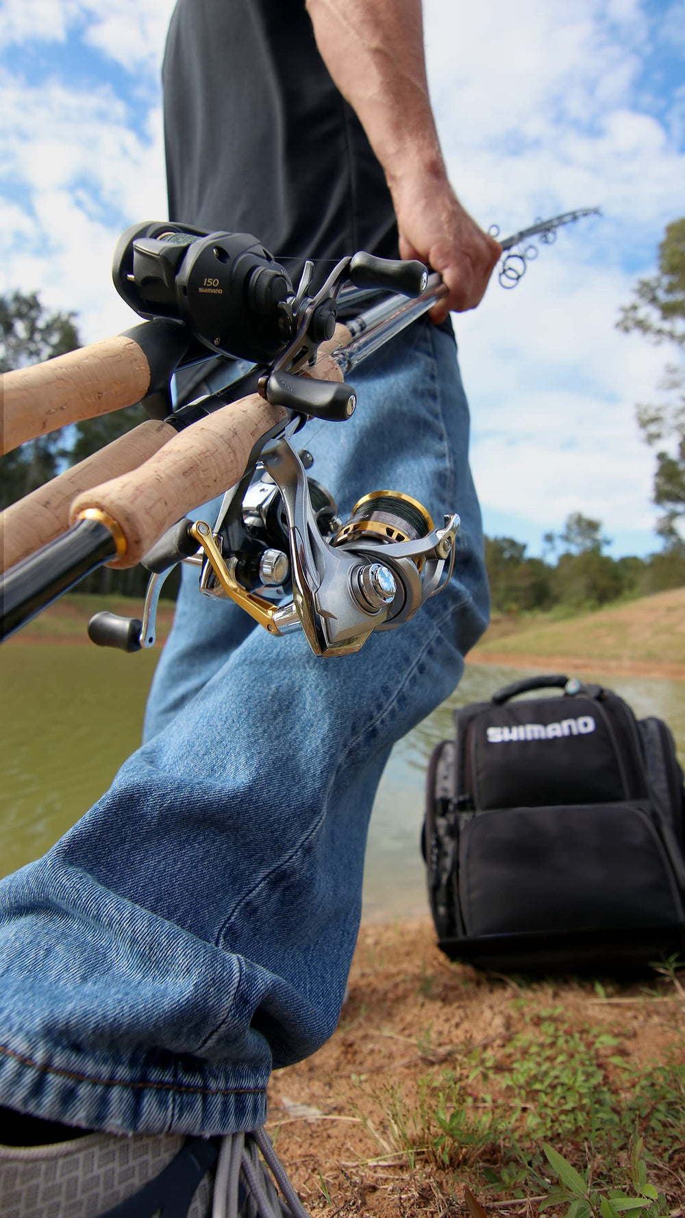 SHIMANO Sedona FI reel in hand for comfortable grip during extended sessions.